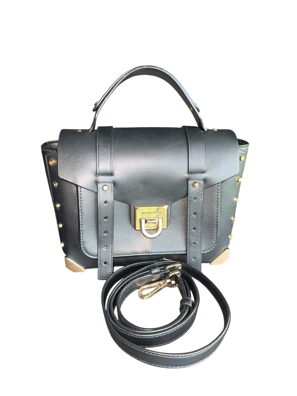 Michael Kors Manhattan Medium Black Leather Satchel NWOT
